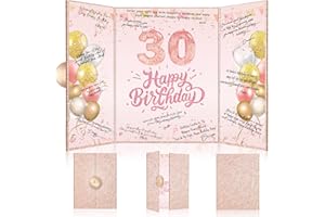 Tnvee 30TH Birthday Party Guest Book Birthday Decorations for Women, Large 19" x 12.2" Rose Gold Signature Signature Card Board Party Supplies Gifts for 30 Years Old Her