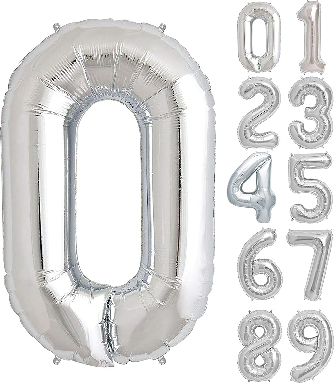 Globos de numeros Tamaño Jumbo 100 cms 40 Pulgadas Números Gigantes Plateados Numero 0 Globos de numeros Tamaño Jumbo 100 cms 40 Pulgadas Números Gigantes Plateados Numero 0