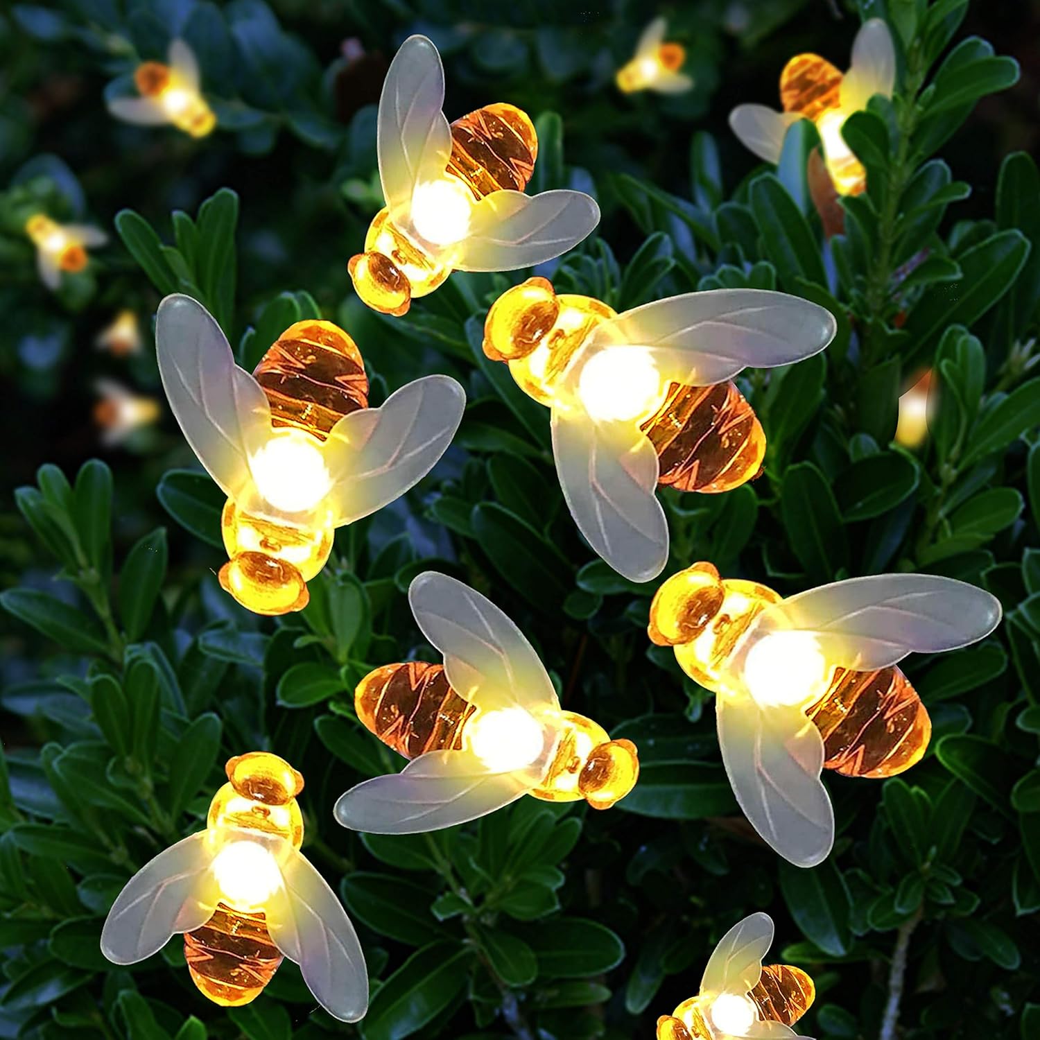 Joiedomi Solar String Lights 21ft 30 LED Waterproof Simulation Honey Bees Decor for Christmas Home Party Garden Patio Xmas Outdoor Decor