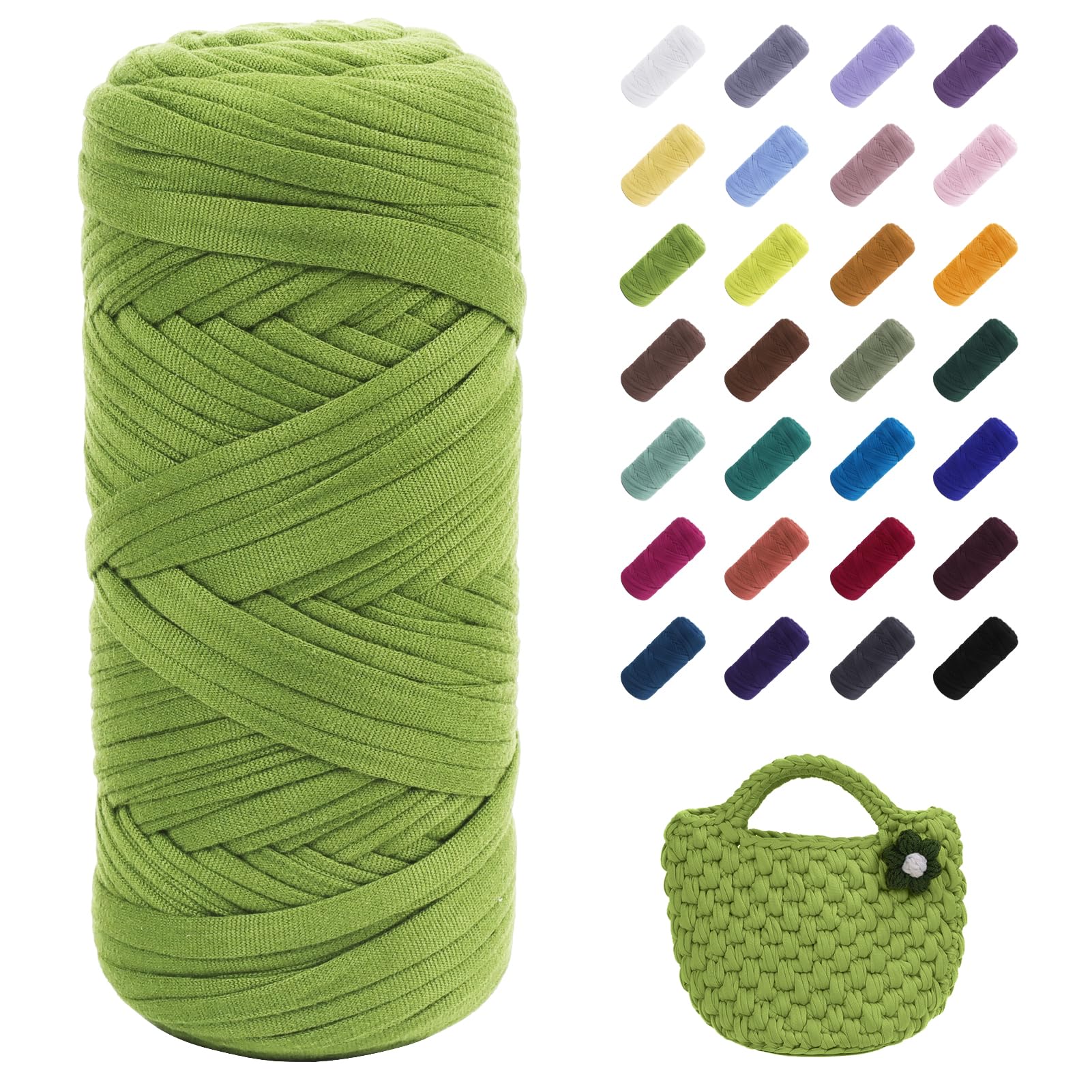 Uiopa T-Shirt Yarn, 200g/196ft Elastic Fabric Cloth Knitting T Shirt Yarn, Fruit Green Thick Crochet Fabric Ribbon for Crocheting Bags/Baskets/Rugs, Home Decor, DIY Crafts