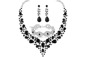 Paxuan Silver/Gold Plated Women Wedding Bridal Jewelry Set Prom Crystal Rhinestone Statement Choker Necklace Teardrop Earrings Link Bracelet Jewelry Sets for bride bridesmaid Wedding