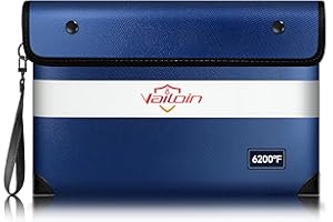 VAILOIN 6200℉ Insulated Fireproof Money Bag for Cash,Water Fire Proof Document Pouch with Water-proof Zipper,Heat Resistant File Envelope for Insurance Policies, Bank Statements, and Jewelry (11"x7.7",Blue)