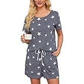 ENJOYNIGHT Womens Pajama Shorts Sets Cotton Pjs Summer Cute Sleepwear with Pockets