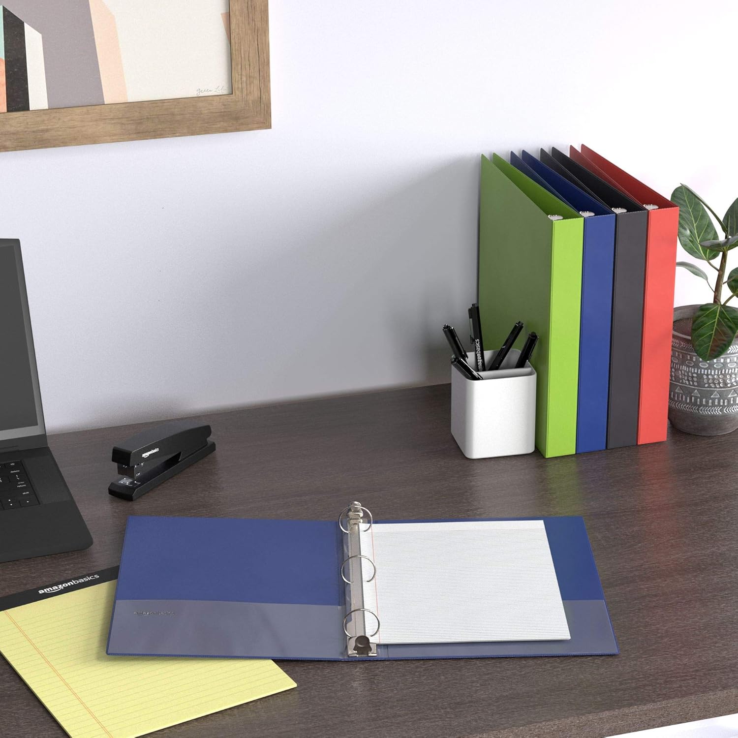  Basics 1.5 Inch, 3 Ring Binder, Round Ring, Customizable View Binder, Mixed, 4-Pack : Office Products