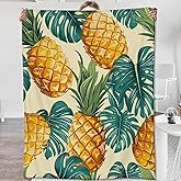 Zeleda Pineapple Blanket,Gifts for Tropical Fruit Lovers,Lightweight Flannel Throw Blankets,Palm Leaves with Beige Background Throws Home Decor,for Couch Living Room Office,60x50inch