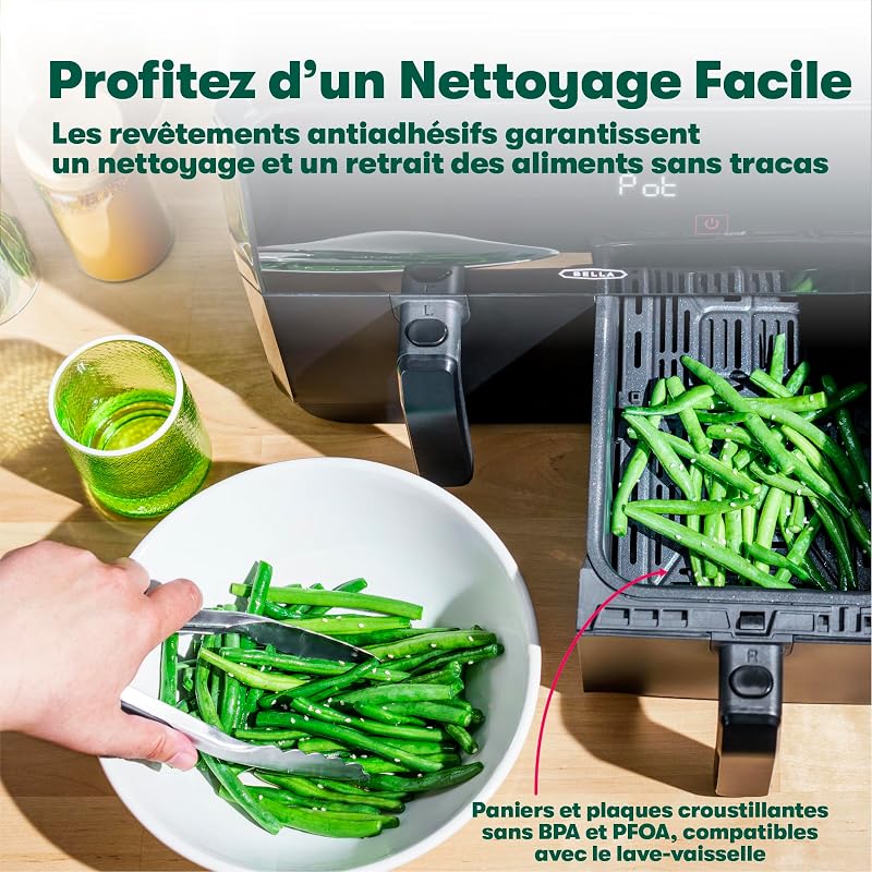 Friteuse à air à panier double 8.0 QT, Multifonction 5-en-1 avec Plateau et Panier Antiadhésifs Amovibles et Lavables au Lave-vaisselle, 2850 Watts, Noir Mat
