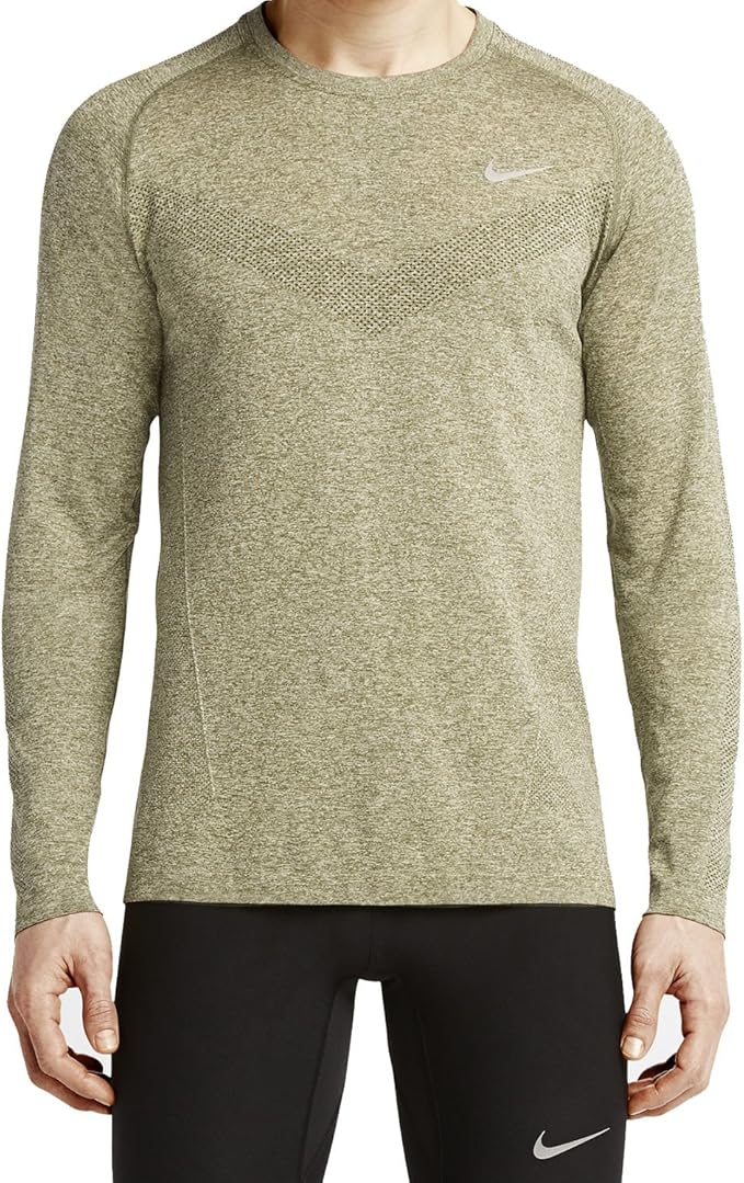 Amazon.com: Nike Men's Dri-FIT Knit Long-Sleeve Running Shirt, Green, Large: Clothing