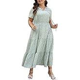 Keluummi Plus Size Wedding Guest Midi Dresses for Curvy Women, Casual Summer Swiss Dot Baby Shower Dress with Sleeve