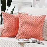 MADIZZ Pack of 2 Boho Corduroy Striped Throw Pillow Covers 16x16 Inch Coral Soft Decorative Cushion Cover for Bedroom Sofa Pillow Shell