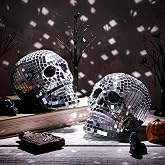 WinnerWhy 2 Pcs 3D Disco Skull Decorations, Mirror Ball Skeleton Head | Mirror Mosaic Finish, Reflective Effect, Tiered Tray Centerpiece, Graveyard Theme, Haunted House Party, Indoor Outdoor