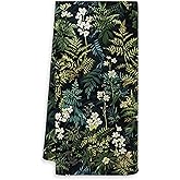 OSLYSOF Vintage Botanical Kitchen Towels, Green Floral Hand Towels for Bathroom, Dark Green Fern Leaf Flowers Decorative Dish Tea Towels, Botanical Dark Green Bathroom Decor, 16x24 Inch