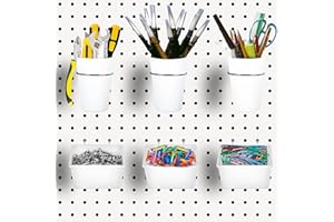 Kuhome 6 Sets Pegboard Bins Cups with Hooks Loops, Pegboard Hooks Assortment, Hooks for Pegboard Cup Holder for Tools Accessory Storage Organizer for Office Workshop Garage Workbench White