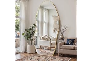 Antok Full Length Mirror, 76"x36" Floor Mirror with Stand, Standing Hanging Leaning Irregular Mirrors for Bedroom Living Room Entryway, Wavy Shaped, Golden