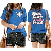 Baseball Shirt Women Hey Batter Batter Swing Graphic Tees Funny Baseball Mom T Shirt Game Day Casual Short Sleeve Tops