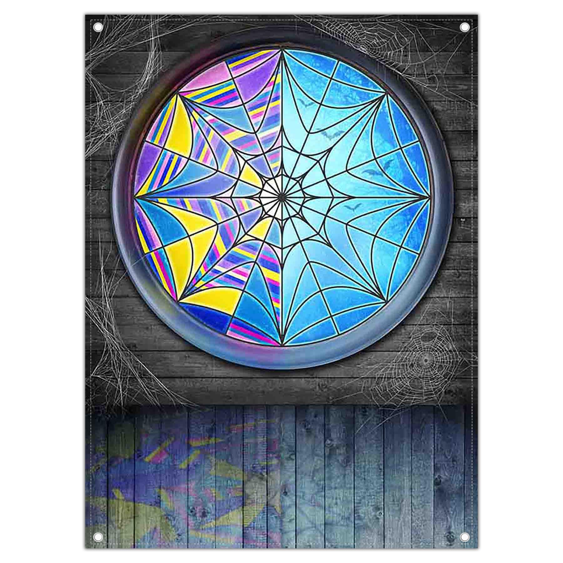 Photo 1 of Yriujul Fabric 6x8ft Halloween Spider Web Window Photography Backdrop Horror Moon Night Vampire Gothic Background Kids Party Decorations Boys Girls Photo Props