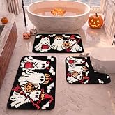 Britimes Bathroom Rug Set of 3, Fluffy Microfiber Non-Slip, Halloween Ghost | Bathroom Mat with U-Shaped Contour Toilet Mat Water Soft Absorbent Bath Rug Washable for Tub Showers Laundry Room
