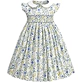 Girls Smocked Blue Dress Toddler Floral Summer Dress Vintage Dresses Kindergarten Graduation Dress