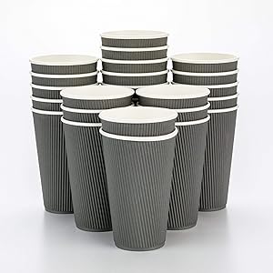 500-CT Disposable Gray 16-OZ Hot Beverage Cups with Ripple Wall Design: No Need for Sleeves - Perfect for Cafes - Eco-Friendly Recyclable Paper - Insulated - Wholesale Takeout Coffee Cup