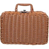 YARNOW Rattan Storage Box with Lid Small Vintage Suitcase Style Decorative Wicker Picnic Basket Handheld Organizer for Wedding Photography and Home Storage