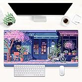 Shalysong Kawaii Anime Desk Mat, Large 31.5x15.7 Inch Gaming Mouse Pad, Pink Cherry Blossom Japanese Aesthetic Keyboard Pad, Warm & Cute Desktop Mat for PC Gamers