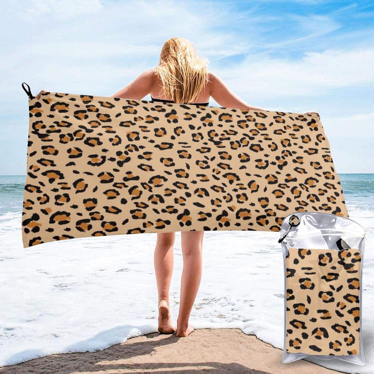 Brown and Black Leopard Print Beach Towel Men Women Microfiber Pool Towel 31.5'' X