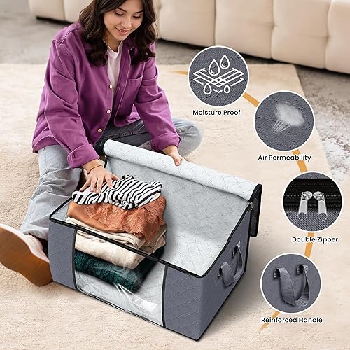 Fab totes Pack Clothes Storage, Foldable Thick Fabric Blanket Storage  Bags, Containers for Organizing Bedroo