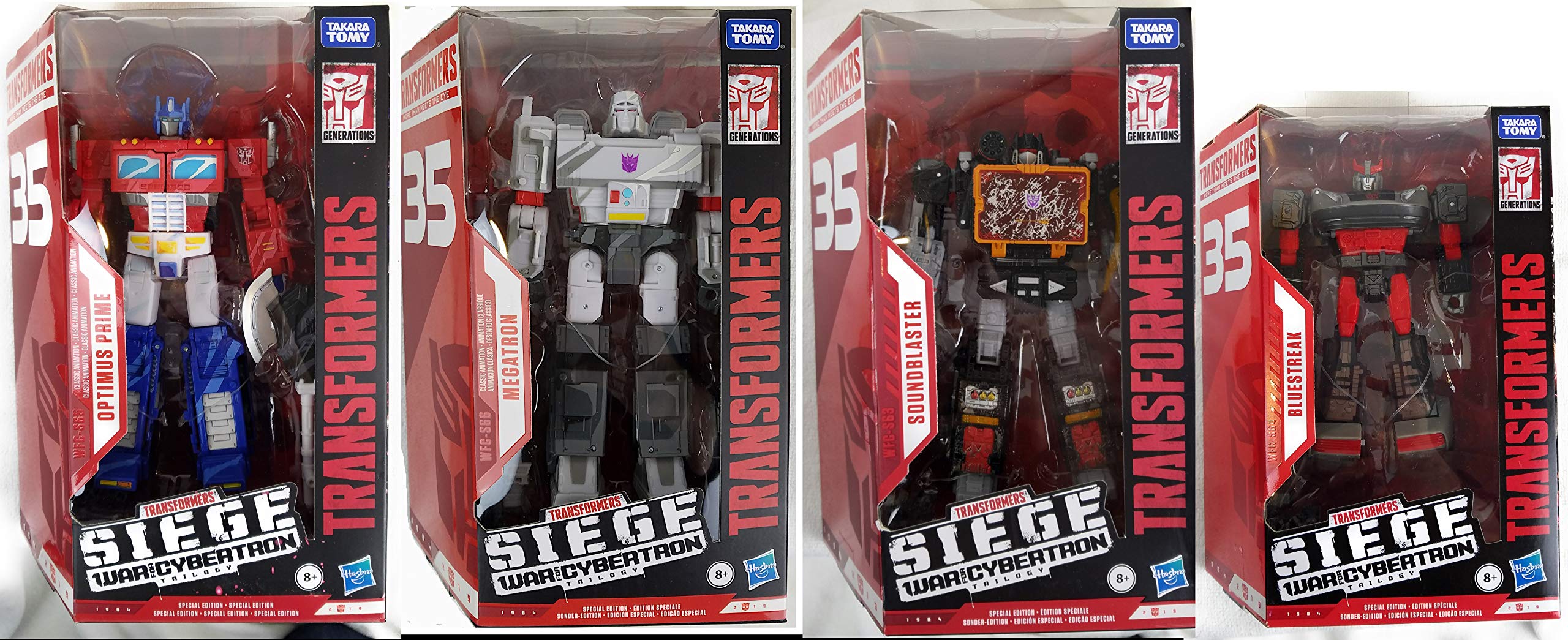 35th Anniversary War for Cybertron Transformers Exclusive Complete Set Optimus Prime, Megatron, Soundblaster, Bluestreak