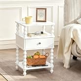 AWASEN White Nightstand, Bed Side Table Bedroom with Drawer, End Table | 3-Tier Small Night Stand with Storage, Bedside Table for Small Spaces, Bedroom, Corners &amp; Solid Wood Spindle Legs, White