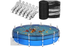 HLIMIOR 19.7 Feet Round Leaf Net Cover for Above Ground Pool, Winter Cover Mesh Cover with 12 Pcs Large Metal Clips，Pool Safety Net Fits 18FT Above Ground Pools, Keeps Leaves Out of Your Pool （Black）
