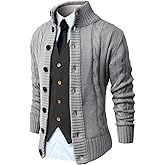 NITAGUT Mens Long Sleeve Stand Collar Cardigan Sweaters Button Down Cable Knitted Sweater