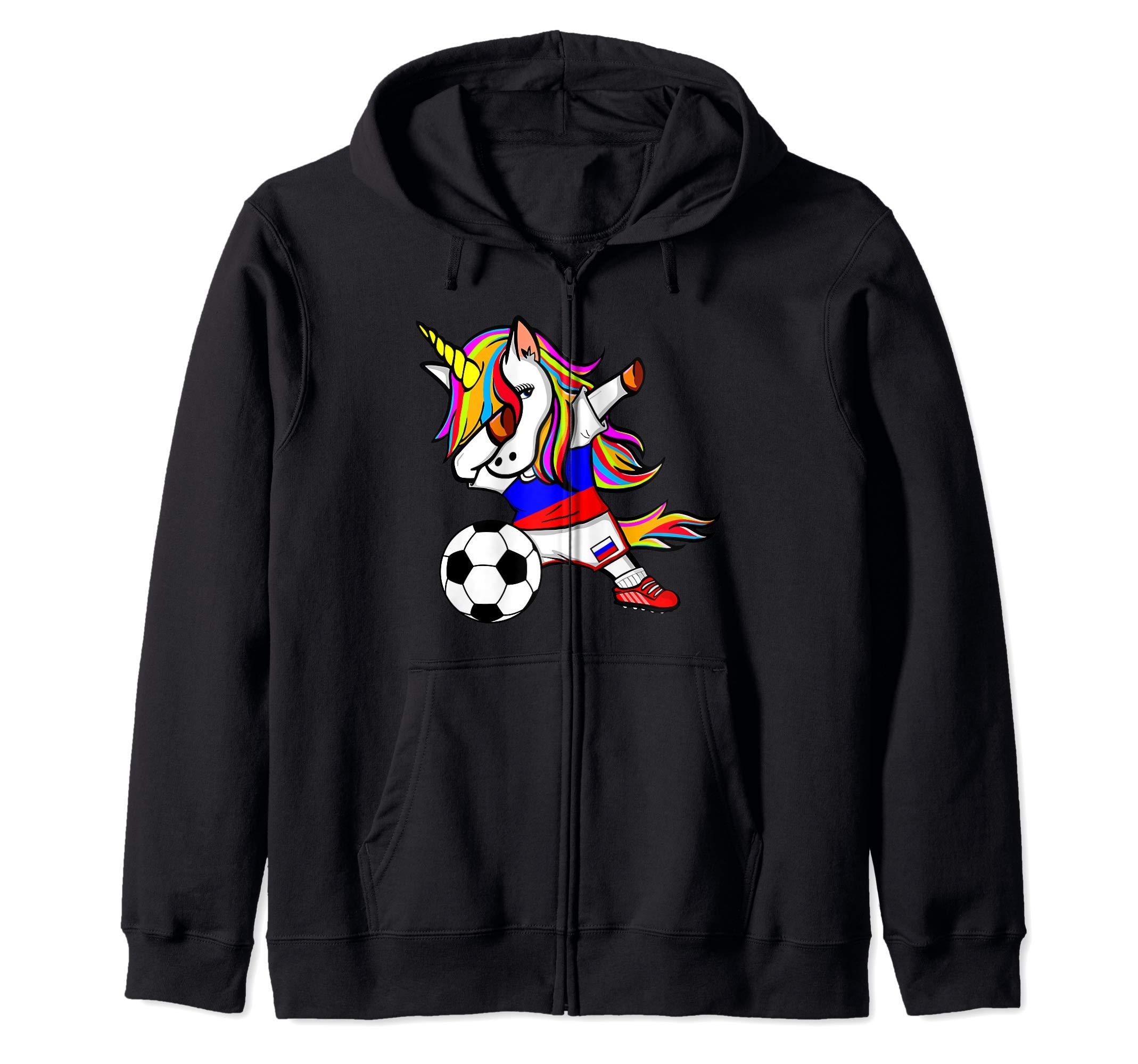 Funny Dabbing Unicorn Russia Football - Russian Flag Soccer Zip Hoodie