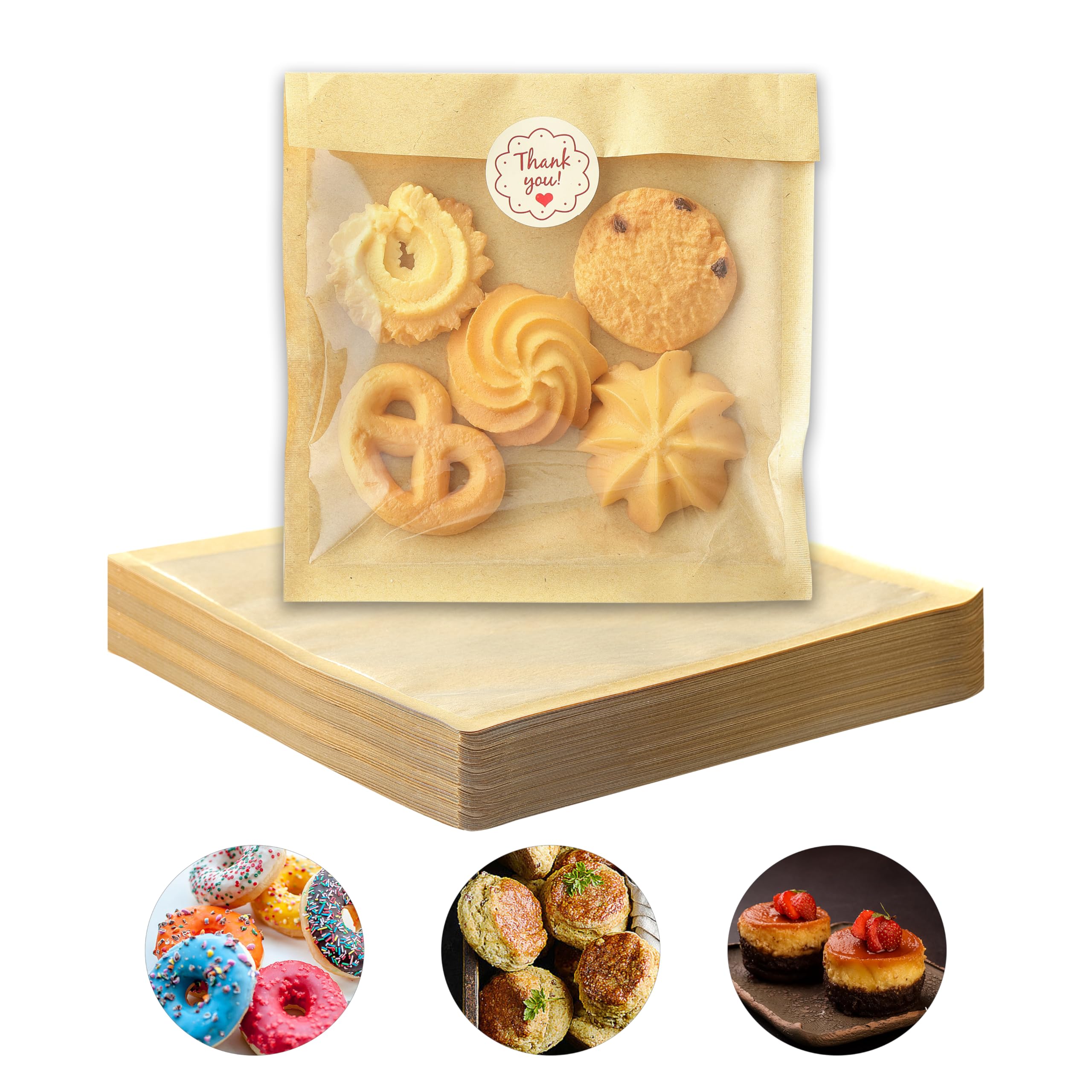Photo 1 of 100 PCS Cookie Packaging Bags with Seal, JINLIFA 5.7x6.5 Inch Baked Goods Packaging with Window, Heat Sealable & Grease Resistant Individual Cookie Bags Sleeves for Brownie, Donut, Treat, Cake Scone