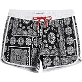 maamgic Mens Swim Trunks Retro Swim Shorts 4 Way Stretch with Mesh Vintage 80s 90s Quick Dry Swim Suit Board Shorts Paisley Black Large
