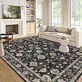 LUXRUG 6x9 Area Rug for Living Room - Large Traditional Floral Washable Rugs for Bedroom Non-Slip Charcoal Black Moody Farmhouse Dining Room Rug Low-Pile Carpet Soft Vintage Rug for Office Guest Room