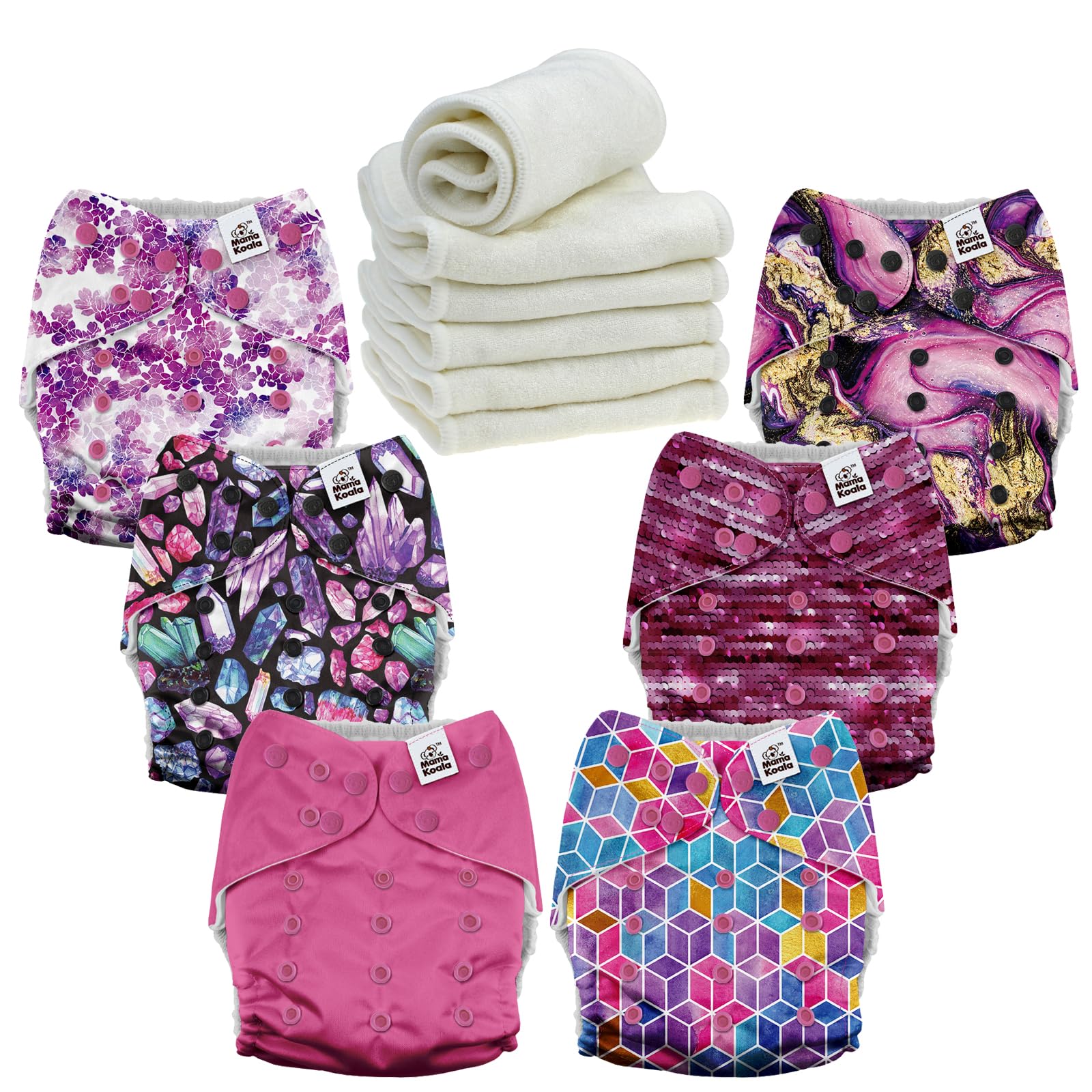 Photo 1 of Mama Koala 3.0 Cloth Diapers for Babies, 6 Pack One Size Washable and Reusable Pocket Diapers for Newborns and Toddlers (Purple One)
