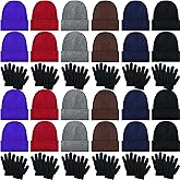 48 Pack Kids Winter Beanies Hat and Gloves Set Bulk Kids Skull Winter Caps Stretchy Knit Gloves for Boys Girls