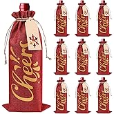 CCINEE 12Pcs Christmas Burlap Bags for Wine Bottles Gifts, Reusable Holiday Cheers Wine Gift Bags with Drawstrings And Tag for Christmas Holiday Family Party