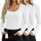 Oakgarden 3 Pack Women's Plus Size Underscrubs Shirts, Cotton Ribbed Long Sleeve Scoop Neck Layering Slim Fit Tops for Nurse
