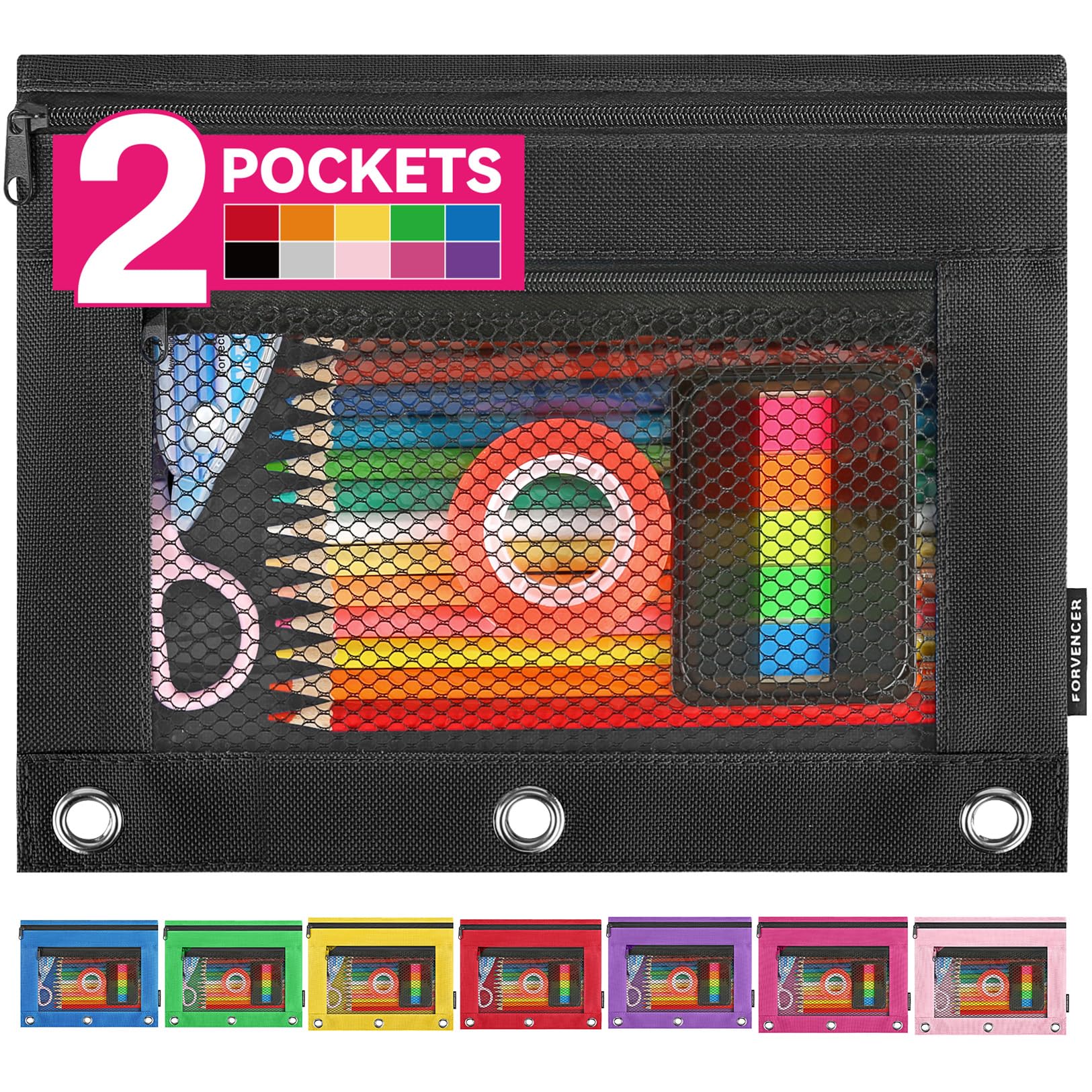 Photo 1 of Forvencer Pencil Pouch for 3 Ring Binder, Clear Pencil Case Bag with Smooth Zipper, Pen Organizer for Girls Boys Kids, School Supplies, Back to College Stationery, Black