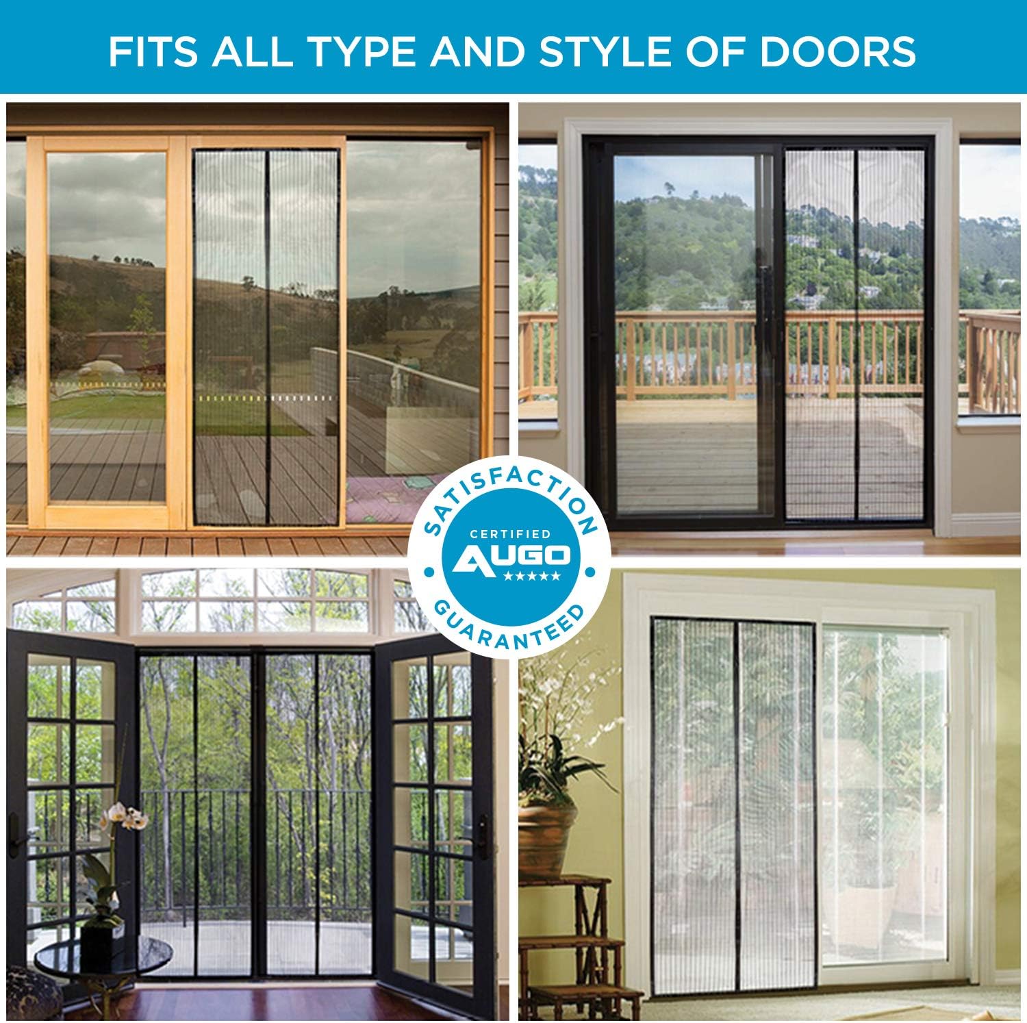 Magnetic Screen Door - Self Sealing, Heavy Duty, Hands Free Mesh Partition Keeps Bugs Out - Pet and Kid Friendly - Patent Pending Keep Open Feature - 38" x 83" - by Augo - - 
