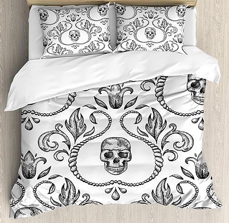 Amazon ゴシック デコール 羽毛布団カバーセット スカルゴス スケルトン 花柄デザイン バロックスタイル イラスト 装飾 寝具4点セット 枕カバー2枚付き ツイン Twin Small Big Buy Store 寝具カバーセット オンライン通販