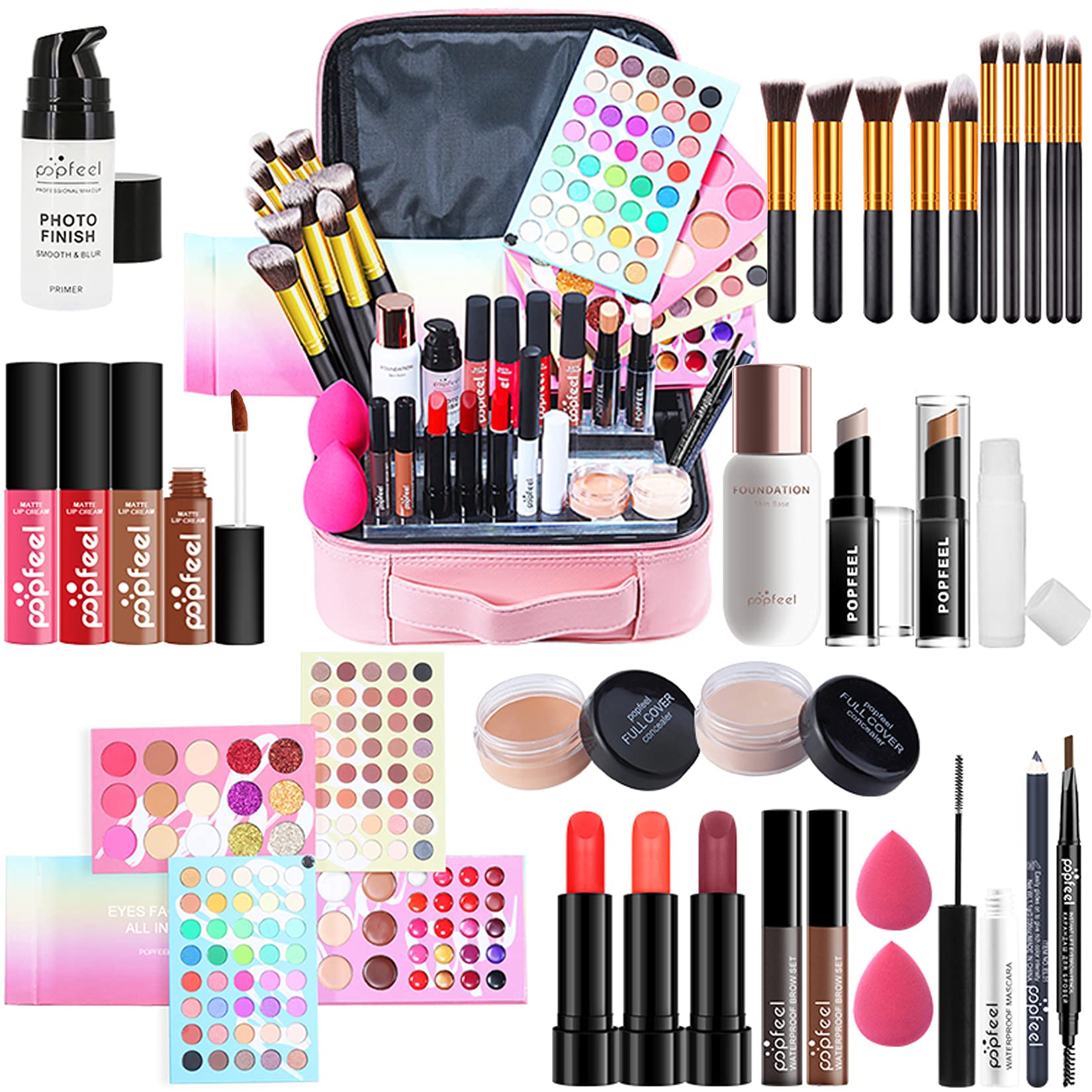 Professional Makeup Set,MKNZOME Luxurious Makeup Starter Kit With Cosmetic Bag Travel Make Up Gift Set for Women Birthday Xmas Full Sized Eyeshadow Foundation Lip Gloss Concealer Makeup Brush