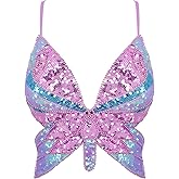 Mocure Womens Glitter Sequin Butterfly Crop Top Low-Cut Tank Top Rave Tube Vest Top for Belly Dance Costume Outfits