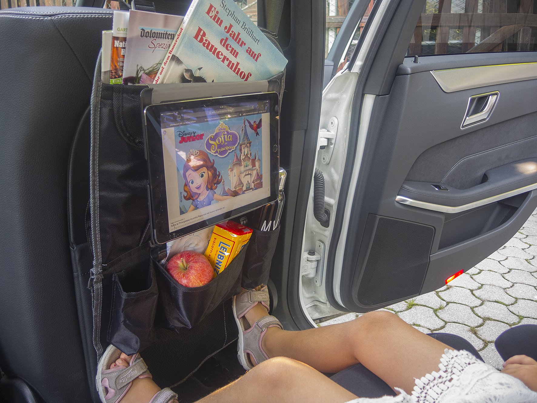 Universal back-seat protector mat tidy organiser | MY CAR CADDY TO GO | kick mats with built in iPAD Tablet holder for child | for cars, camper, SUV, vehicle | protects against scratching | black grey