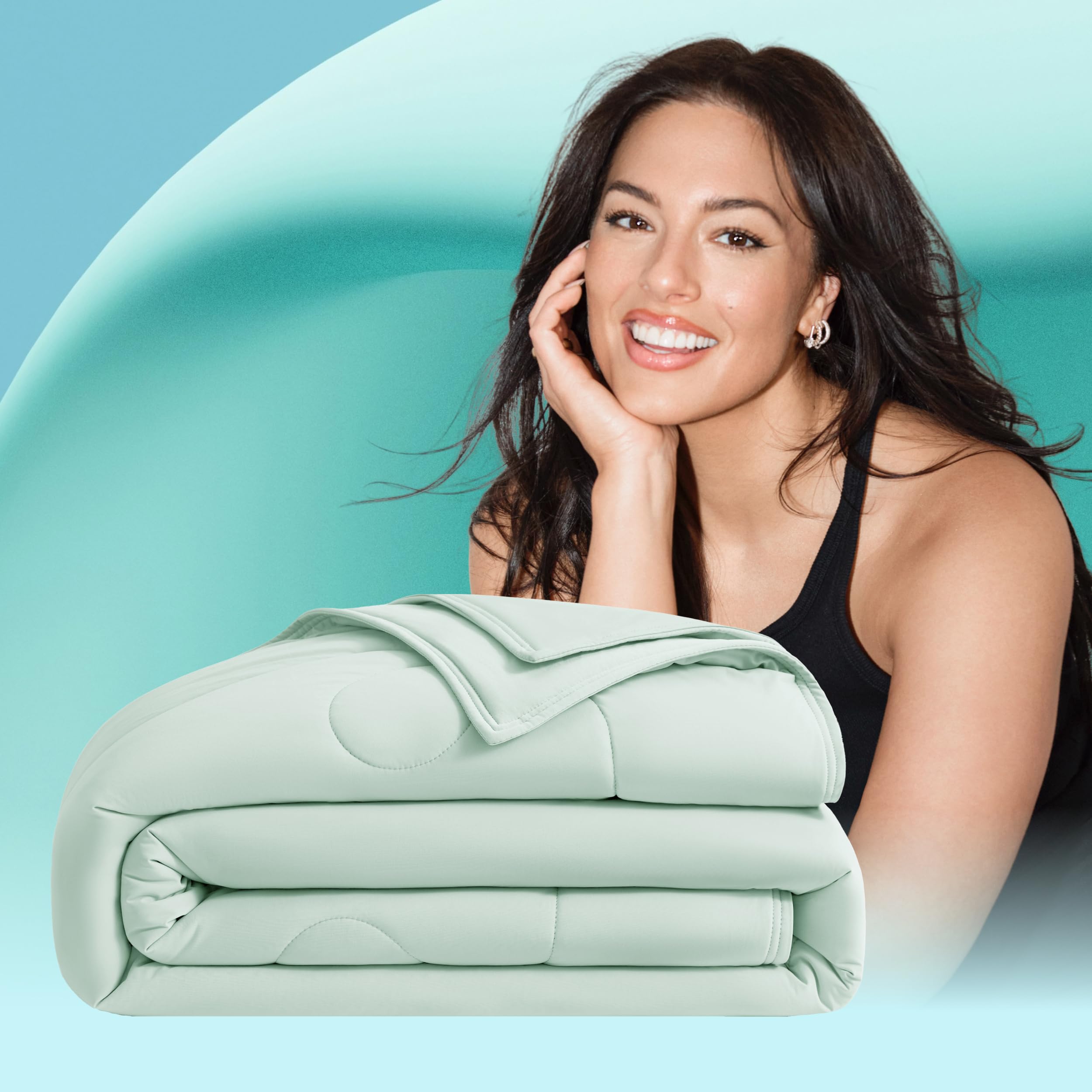 Photo 1 of Breescape Cooling Comforter Queen Size - BlendTek™ Q-Max>0.46 Tech, Breathable Blanket for Hot Sleepers & Night Sweats Relief, Premium Lightweight Summer Bedding, 96x96 Inches, Mint Green