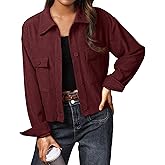 IWOLLENCE Women's Cropped Shacket Jacket Fashion Button Down Corduroy Shacket Jackets Casual Crop Shirts Fall Coat Tops