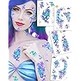YanZonic Mermaid Scale Temporary Tattoos - 12 Sheets Girls Temporary Tattoos, Charming Mermaid Temporary Tattoos for Kids Adults, Enjoyable Mermaid Birthday Party Favors, Medium
