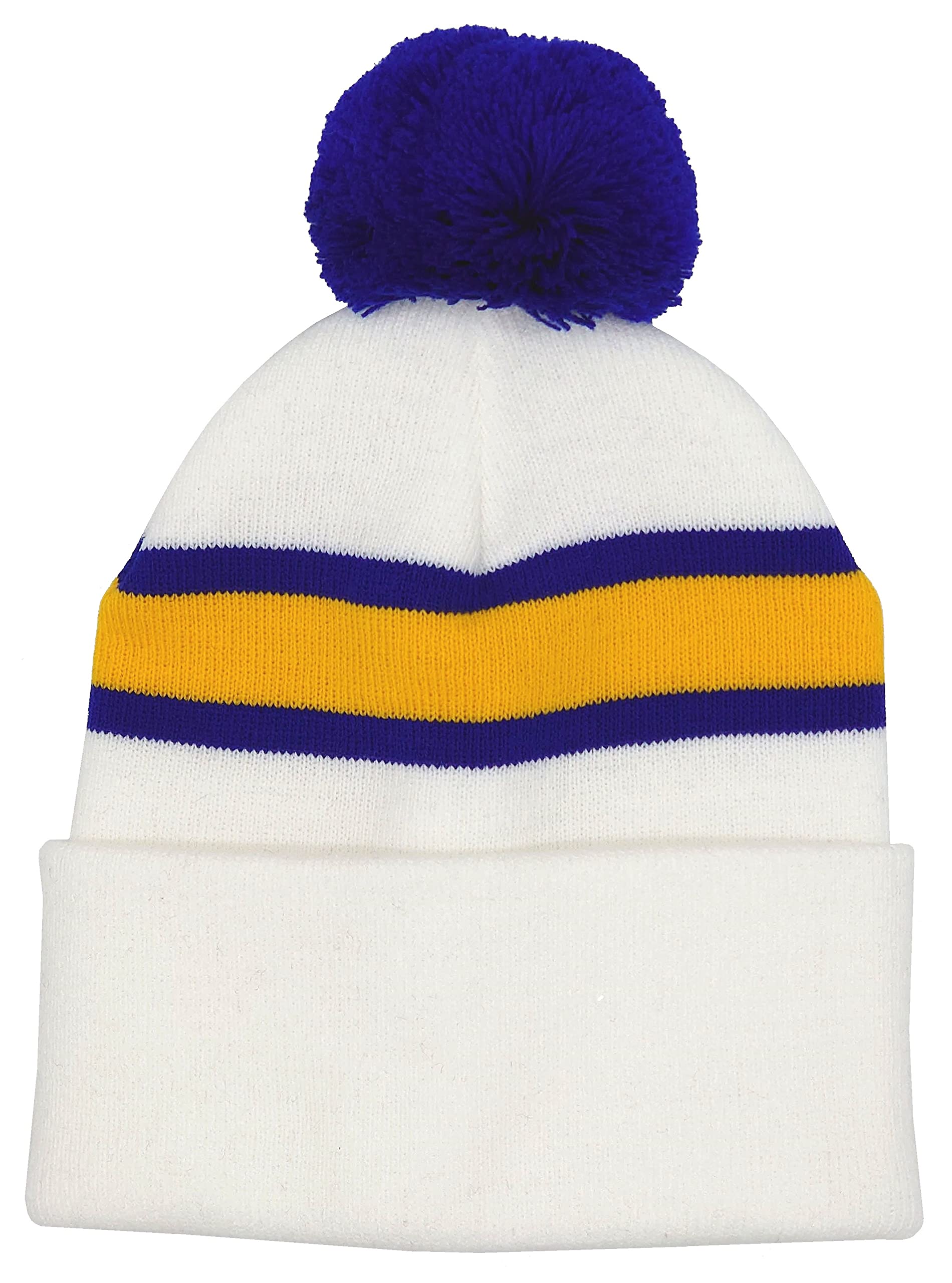 Leeds Retro Style White, Gold and Blue Retro Bobble Hat