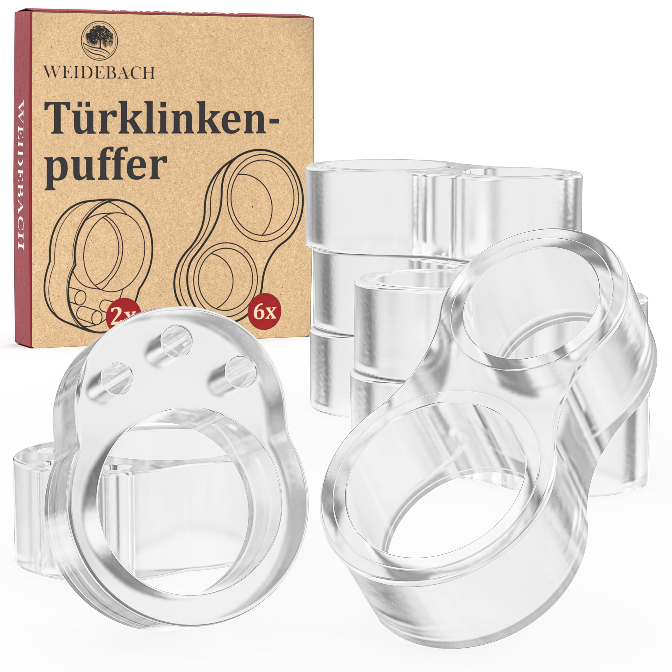 WEIDEBACH® Robust Door Stopper for Any Door Handle, 2 x Circle Shape, 6 x in "8" Shape, Transparent Wall Protection Door Handle, Door Buffer Protects Against Scratches, Wall Door Stop, Wall Protection