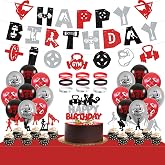 Gym Birthday Party Decorations - Black Red Sliver Fitness Party Decorations with Glitter Gym Happy Birthday Banner Balloon Tablecover Cake Topper Wristband for Weight Lifting Party Supplies
